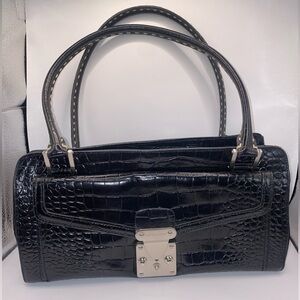 ANTONIO MELANI Black Crocodile Embossed Shoulder Bag‎